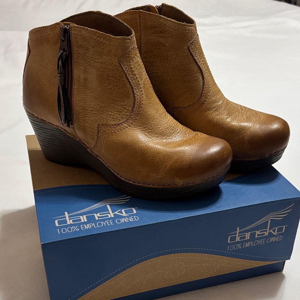 Dansko Brown Leather Wedge Booties